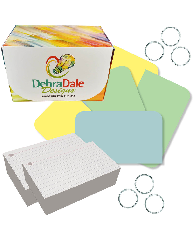 3” x 5” Ruled Index Cards with Rings – 250 Count – White – 253 gsm Premium Cardstock – Ruled Front, Blank Back – With Pastel Dividers