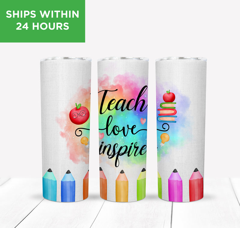 Teach Love Inspire 20 ounce Stainless Steel Tumbler with Plastic Straw