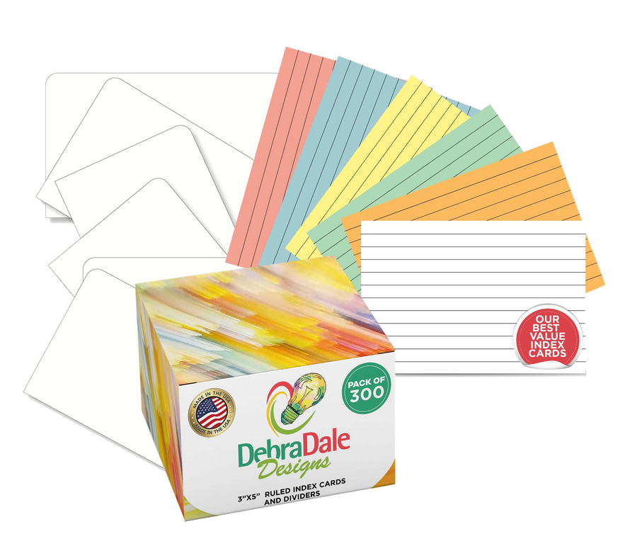 3 x 5 ruled index cards, multi-color with dividers, 300 count, 163 gsm best value cardstock – Debra Dale Designs