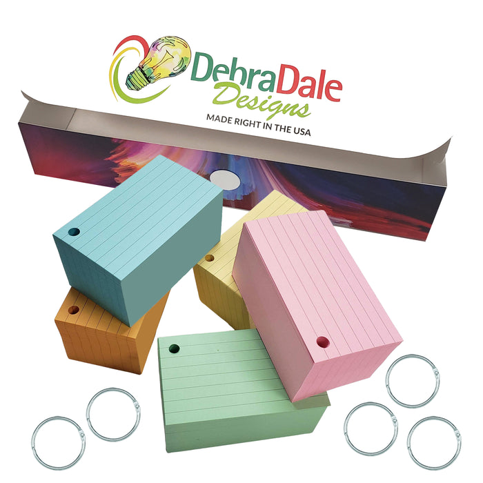 3.5" x 2" Ruled Multi-Color Hole Punched Mini Index Cards - Economy Paper Thickness