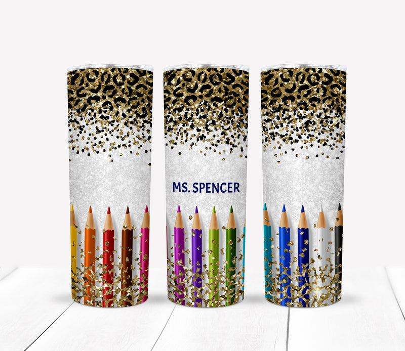 Personalized Glitter & Pencils Teacher 20 oz Stainless Steel Tumbler