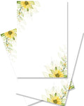 4” x 6” note cards featuring a sunny blossoms design with yellow flowers and green leaves, 50 count, 300 gsm.