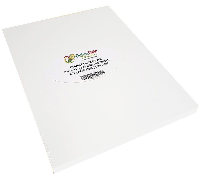 package of Debra Dale Designs 8.5 x 11 double-thick 541 gsm white cardstock, 25-sheet pack