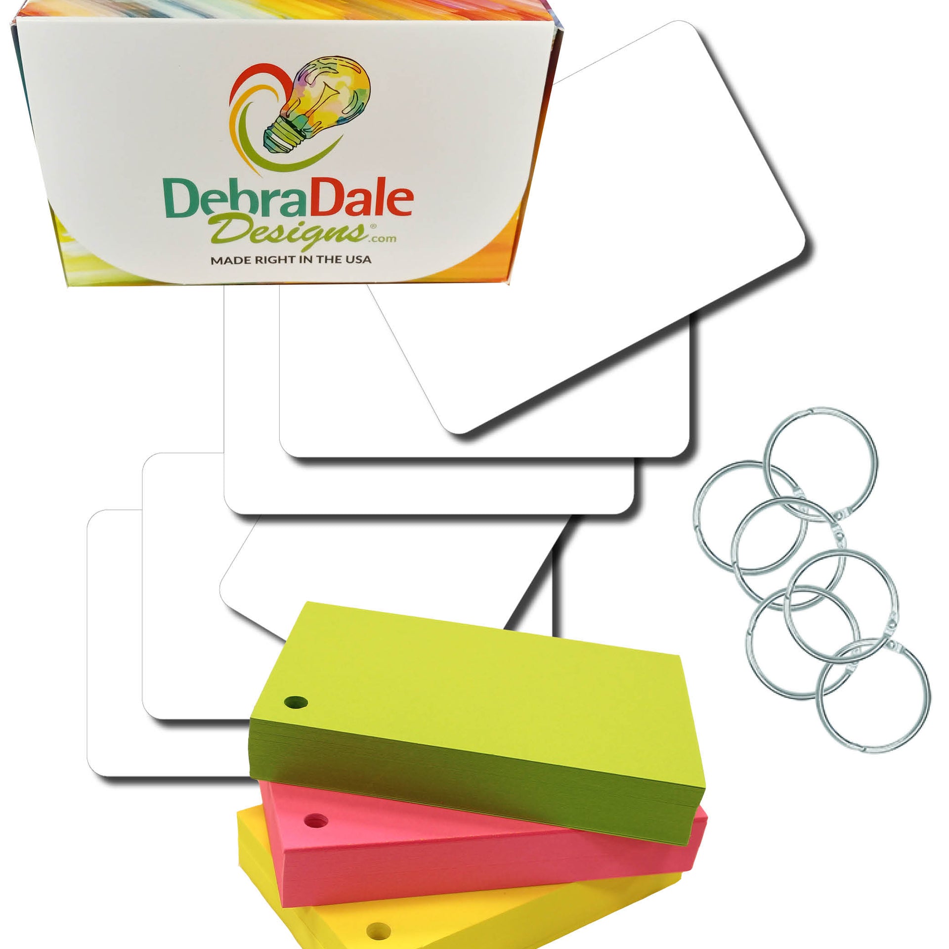 3” x 5” blank mini cards, 3 bright colors, punched, 271 gsm premium cardstock – Debra Dale Designs