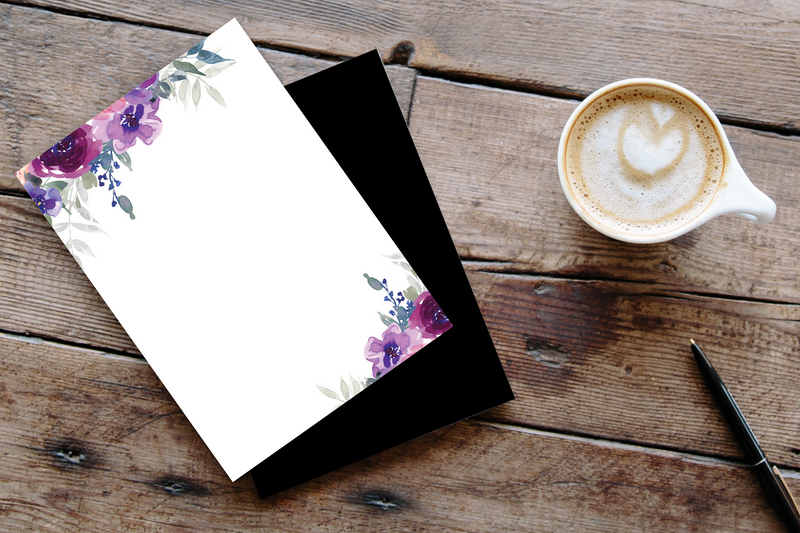 4” x 6” Note Cards – 50 Count – Purple Petals Design – 300 gsm Premium Cardstock