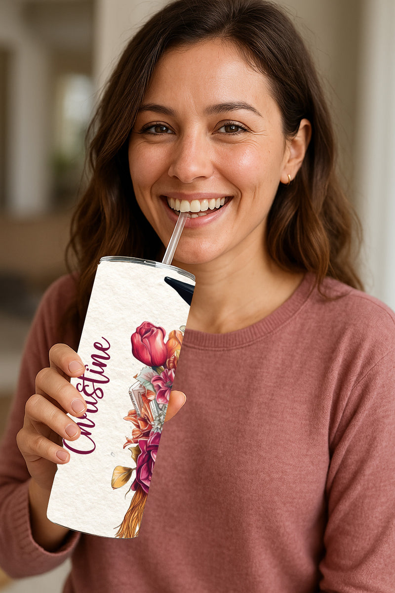 Personalized BOHO Floral Graduation Tumbler – 20 oz Stainless Steel with Custom Name