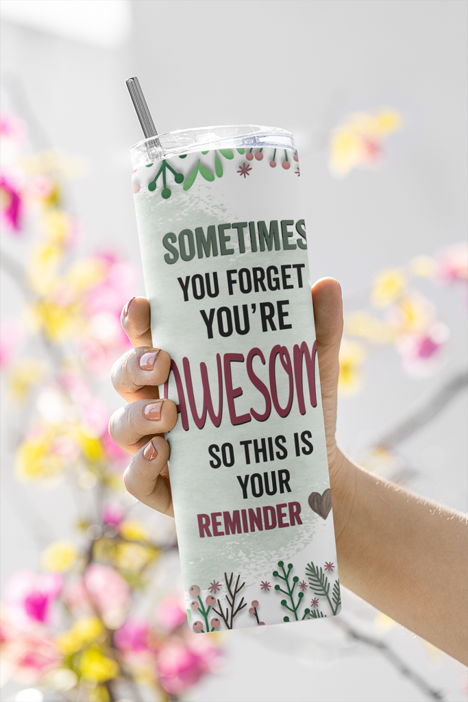 'Be You, Be Awesome' 20 oz Stainless Steel Tumbler with Inspiring BOHO Rainbow Design"