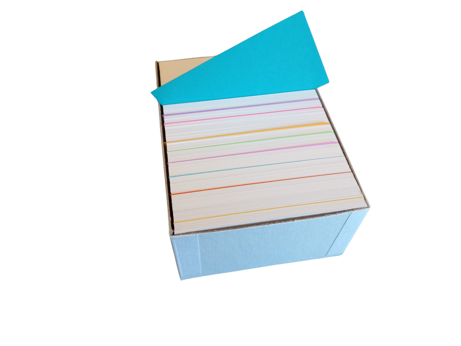 Debra Dale Designs white mini index cards shown outside the CardKeeper box to highlight card thickness and size.