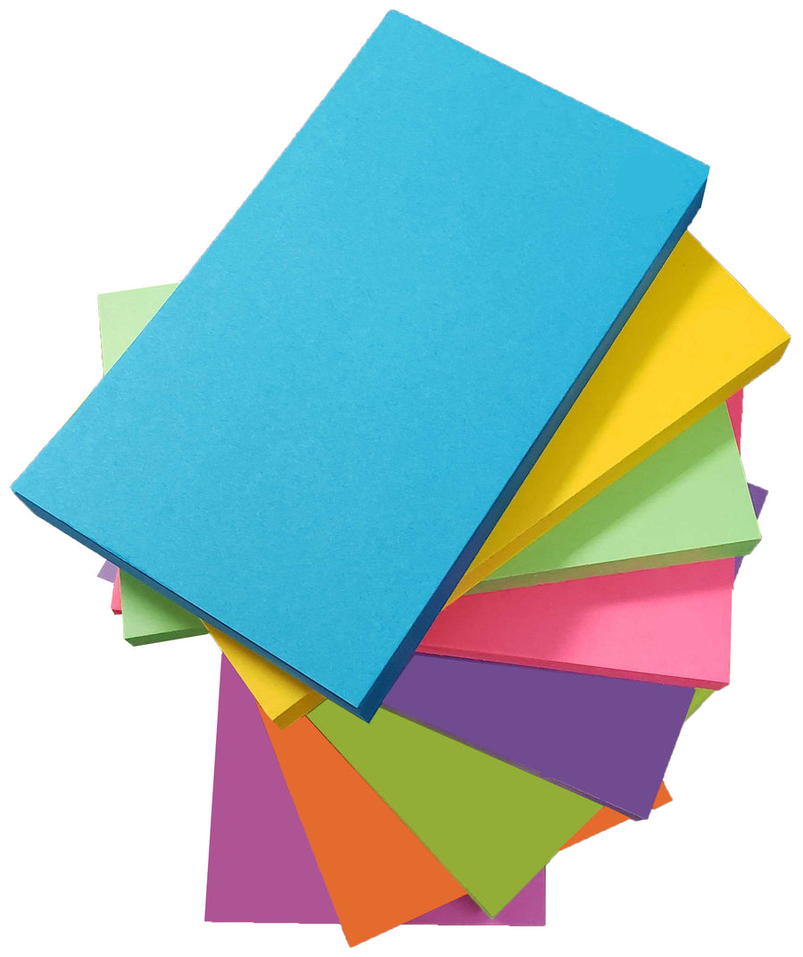 3×5 blank study cards stacked in bright colors including blue, pink, green, yellow, and purple, 280 count total.