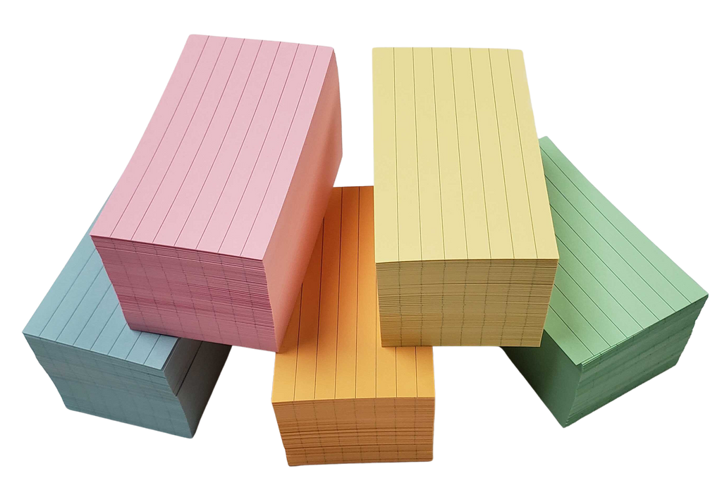 Bulk 3.5” x 2” Ruled Mini Index Cards – 1,100 Count – Multi-Color – 147 gsm Economy Cardstock – Ruled One Side – Great for Classrooms