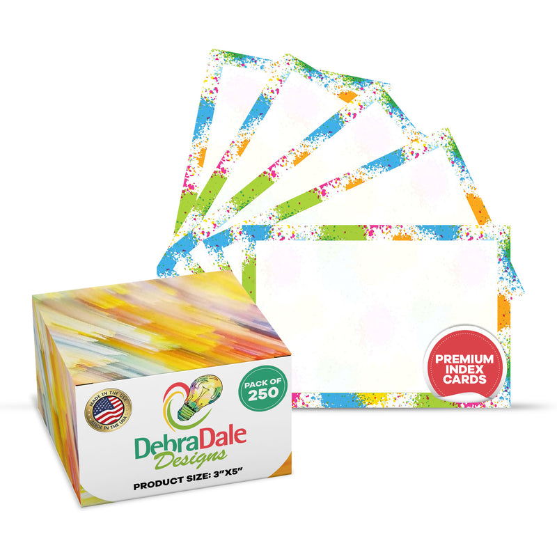 3” x 5” Blank Index Cards – 250 Count – Paint Splatter Design – 253 gsm Premium Cardstock