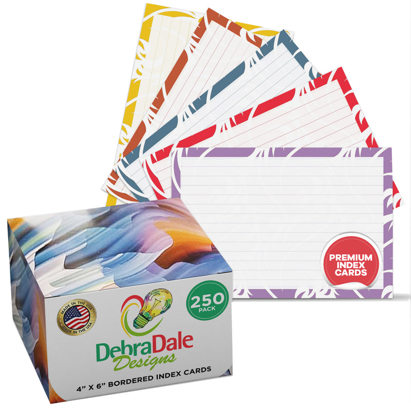 4” x 6” Ruled Index Cards – 250 Count – Paisley Border Design – 253 gsm Premium Cardstock