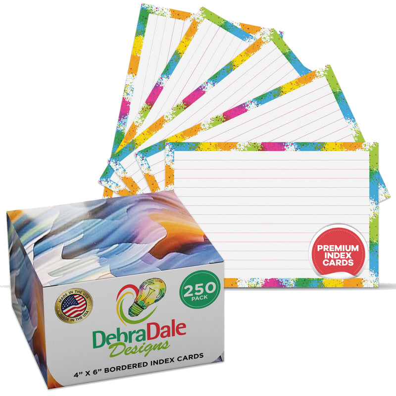 4” x 6” Ruled Index Cards – 250 Count – Paint Splatter Border – 253 gsm Premium Cardstock