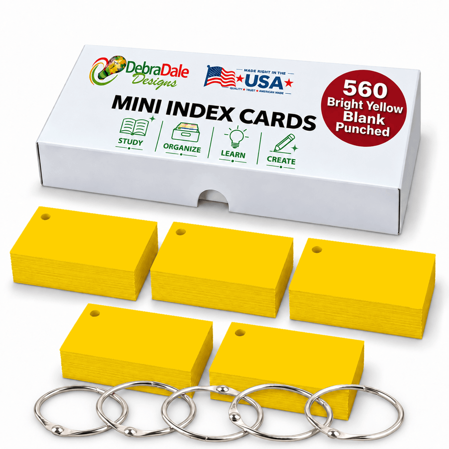 2×3.5 Mini Blank Cards, 560 Pack, Yellow, Hole Punched with Rings