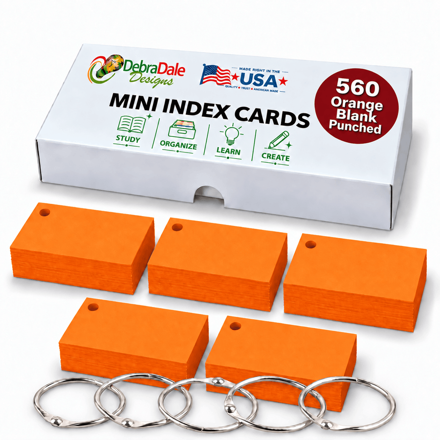 2×3.5 Mini Blank Cards, 560 Pack, Orange, Hole Punched with Rings