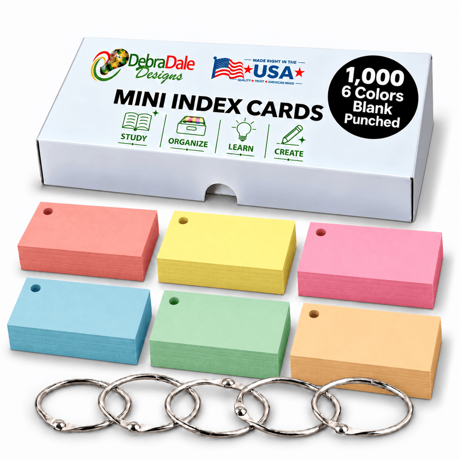 2x3.5 Mini Blank Index Cards, Hole Punched, 1000 Count, Multi-Color 199gsm (Copy)