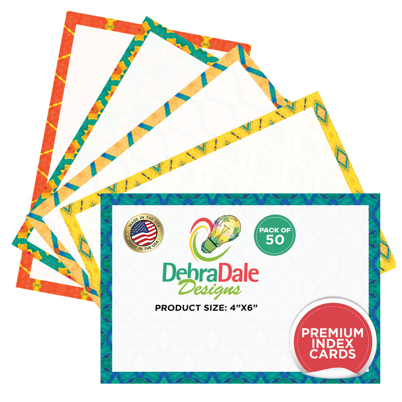 4” x 6” Blank Index Cards – 50 Count – Boho Harmony Design – 253 gsm Premium Cardstock