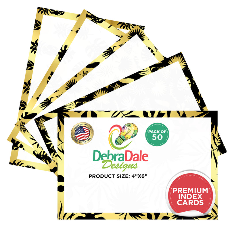 4” x 6” Blank Index Cards – 50 Count – Boho Golden Tropics Design – 253 gsm Premium Cardstock