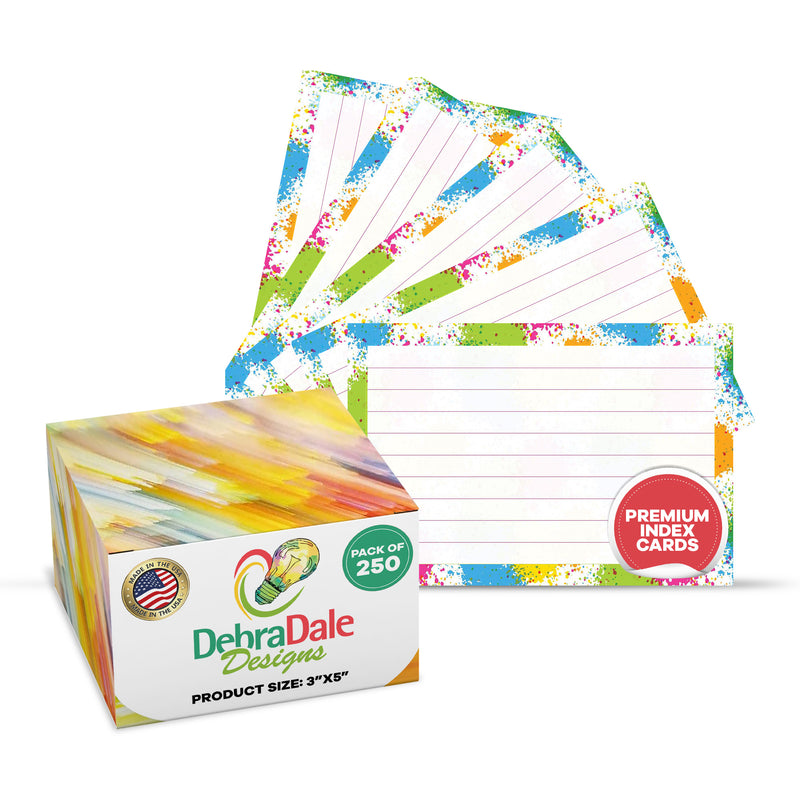 3” x 5” Ruled Index Cards – 250 Count – Paint Splatter Border – 253 gsm Premium Cardstock