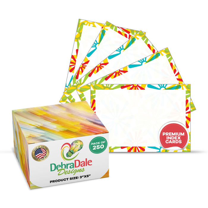 3" x 5" Unruled Abstract Daisy Design White Index Cards - 250 Count - Premium Paper Thickness