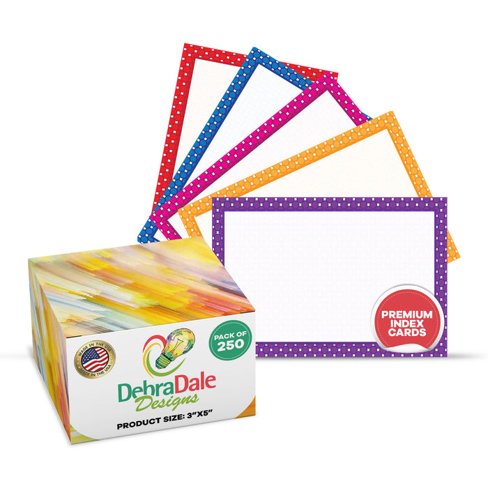 3" x 5" Unruled Dots Print Design White Index Cards - 250 Count - Premium Paper Thickness