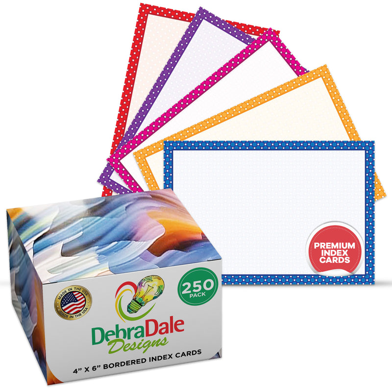 4” x 6” Blank Index Cards – 250 Count – Dots Border Design – 253 gsm Premium Cardstock