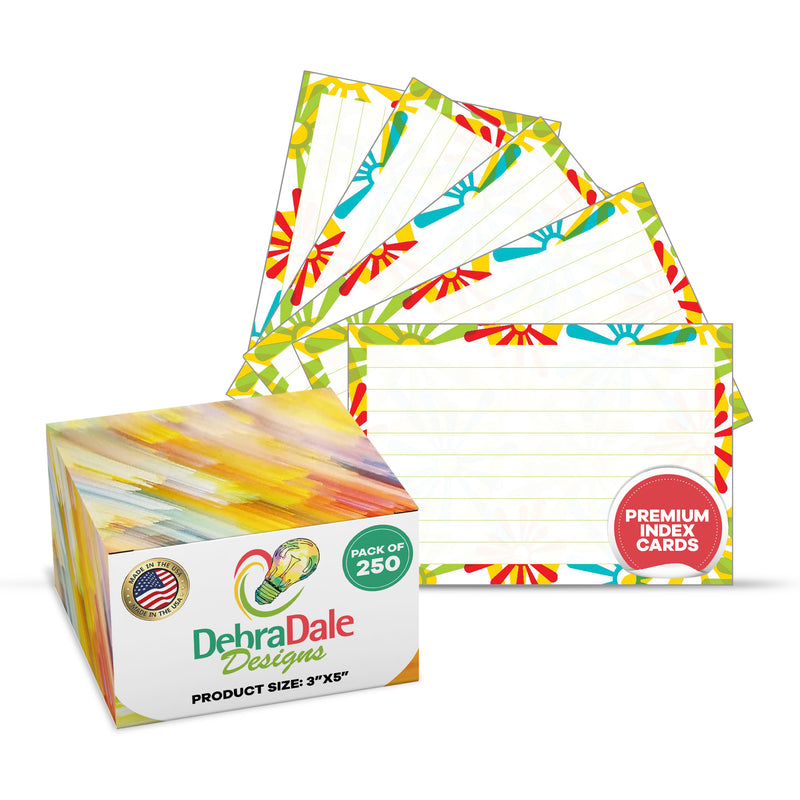 3” x 5” Ruled Index Cards – 250 Count – Daisy Border Design – 253 gsm Premium Cardstock