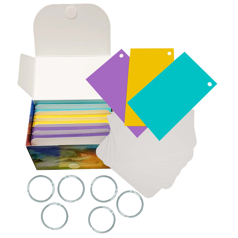 3” x 5” Blank Index Cards – 150 Count – 3 Bright Colors – Hole-Punched – 271 gsm Premium Cardstock – Made in USA