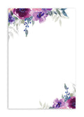 4” x 6” note cards featuring a purple petals design with floral accents in the corners, 50 count, 300 gsm.