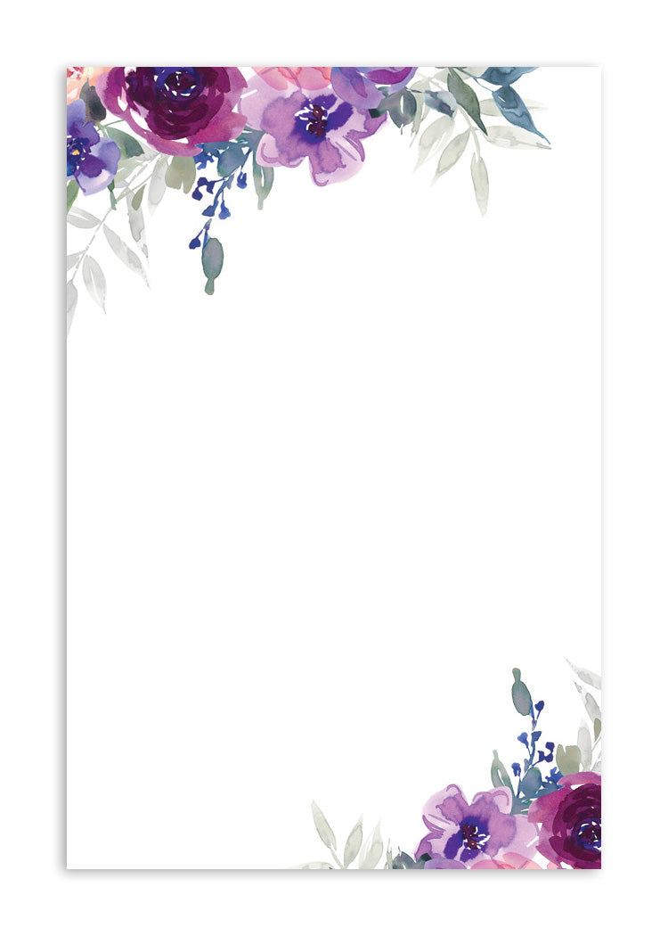 4” x 6” Note Cards – 50 Count – Purple Petals Design – 300 gsm Premium Cardstock