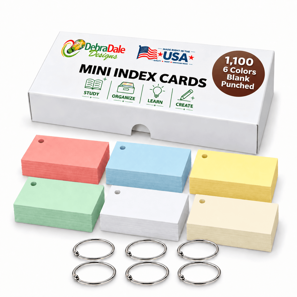 Mini Blank Index Cards 2x3.5 | 1,100 Count | Multi-Color Punched
