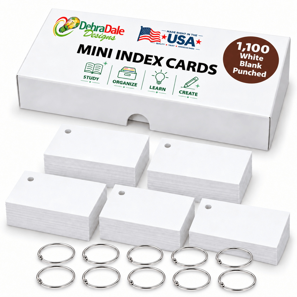 Mini Blank Index Cards, 2x3.5 Inches, 1,100 Count, White Punched