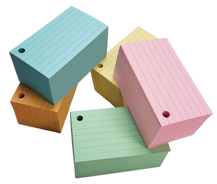 3.5" x 2" Ruled Multi-Color Hole Punched Mini Index Cards - Economy Paper Thickness