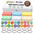 2x3.5 Mini Index Cards, 1,000 Count, Multi Color, Hole Punched