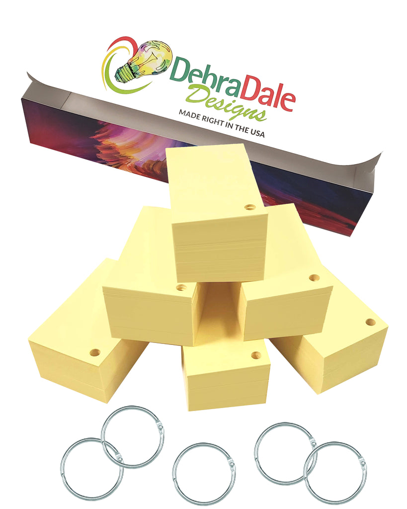 Bulk 2” x 3.5” Blank Index Cards – 1,000 Count – Yellow – Hole-Punched with Rings – 199 gsm – Great for Classrooms