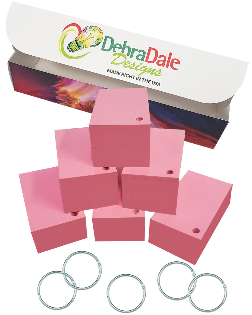 Bulk 2” x 3.5” Blank Index Cards – 1,000 Count – Cherry Pink – Hole-Punched with Rings – 199 gsm – Great for Classrooms