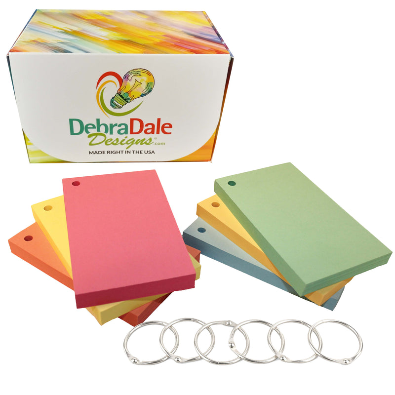 3” x 5” Blank Index Cards – 300 Count – 6 Colors – Hole-Punched – 199 gsm Premium Cardstock – Made in USA