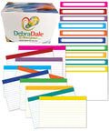 4x6 ruled index cards in ten colors, stacked with a printed box for storage, featuring 250 count and 271 gsm weight.
