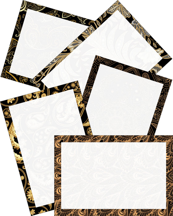 4" x 6" Unruled Black and Gold Print Design White Index Cards - 250 Count - Premium Paper Thickness