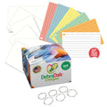 4” x 6” ruled index cards in assorted colors, 300 count, with hole punched for easy organization, displayed with a box.
