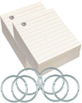 Ruled index cards in white, measuring 2.5” x 3”, with binder rings for easy organization, 300 count.