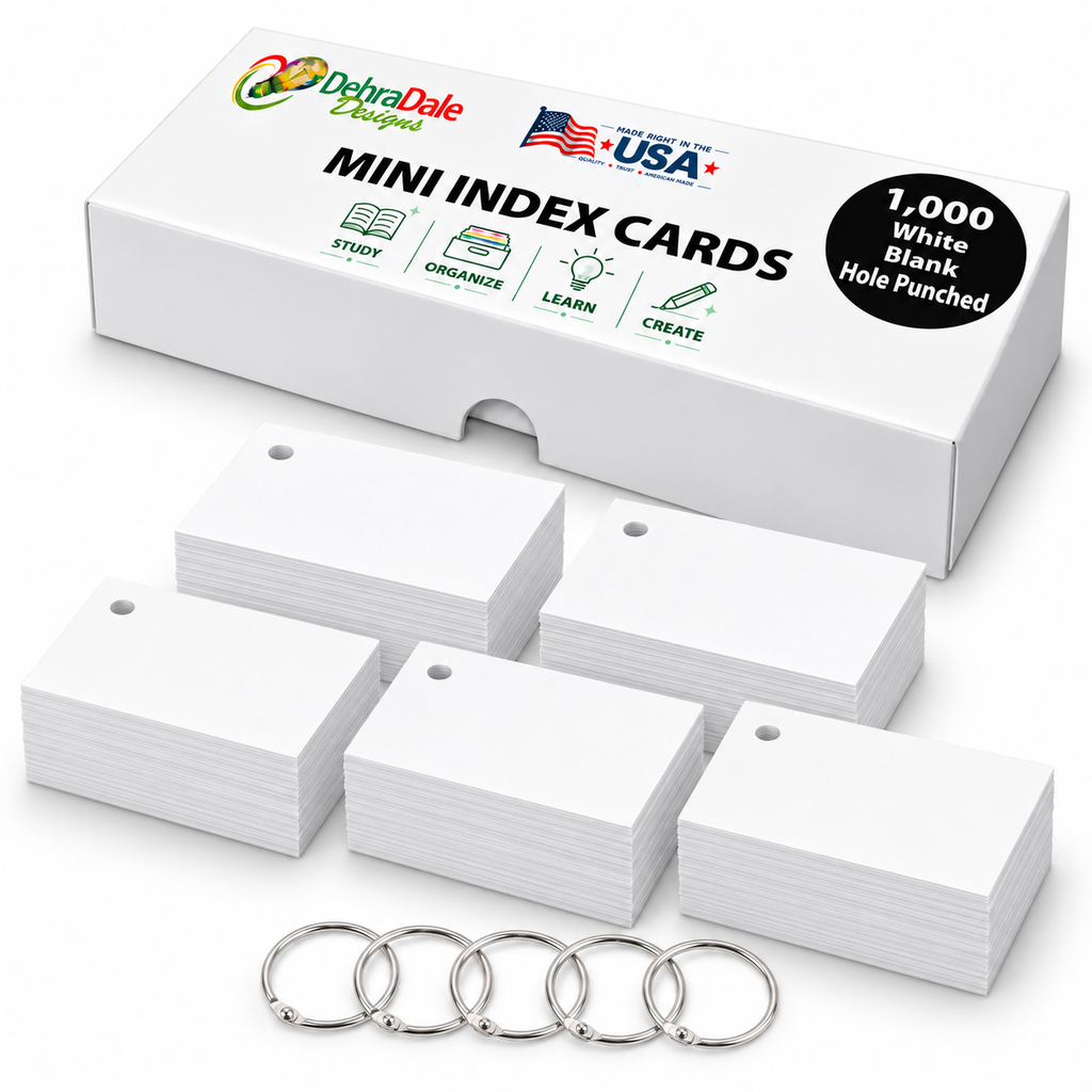 Mini Blank Index Cards, 2x3.5 Inches, 1,000 Count, White Punched