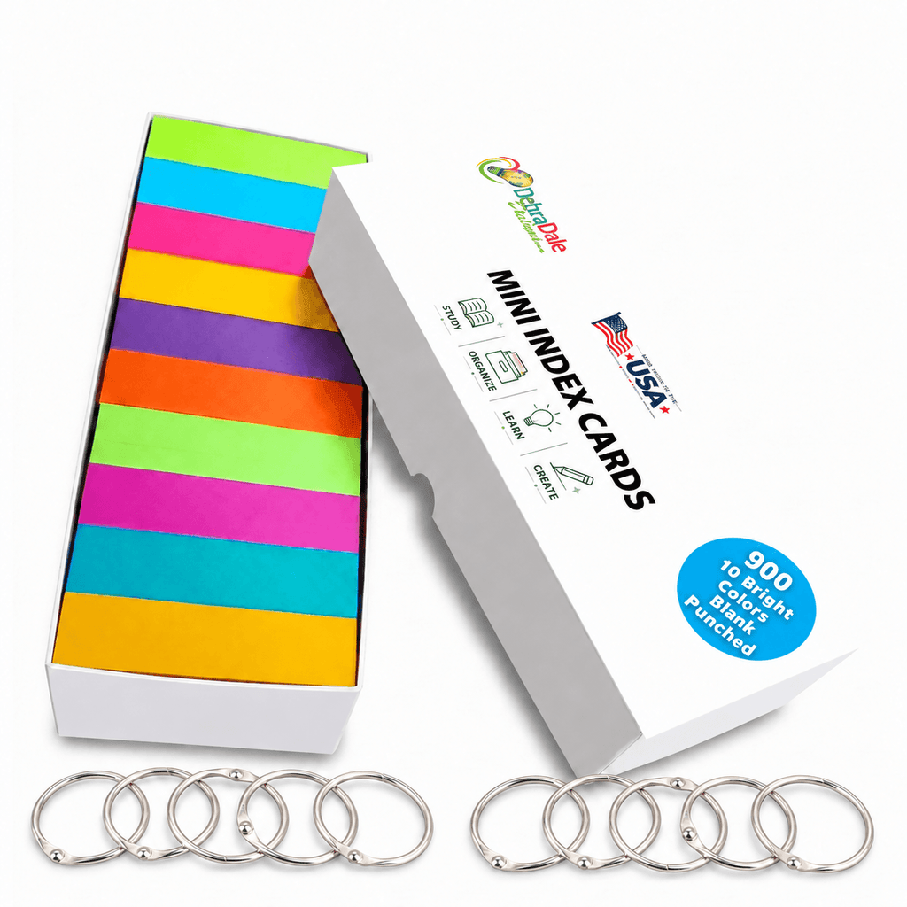 2×3.5 Mini Index Cards, 900 Blank, Bright Colors, Punched