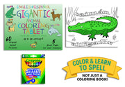Bilingual 11 x 14 animal coloring and spelling pad with crayons by Debra Dale Designs