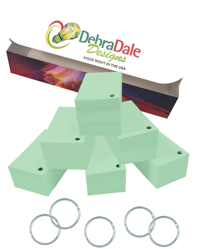 Bulk 2” x 3.5” Blank Index Cards – 1,000 Count – Green – Hole-Punched with Rings – 199 gsm – Great for Classrooms