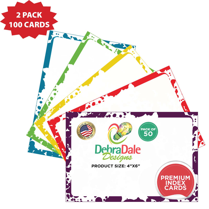 4” x 6” Blank Index Cards – 50 Count – Ink Splatter Design – 253 gsm Premium Cardstock