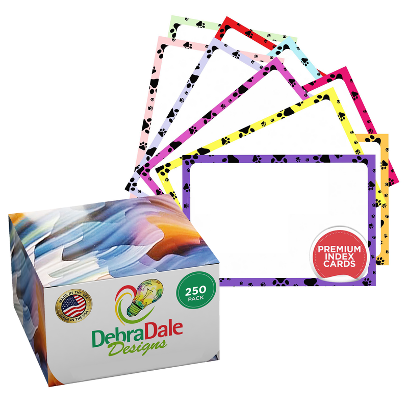 4” x 6” Blank Index Cards – 250 Count – Paw Print Design – 253 gsm Premium Cardstock