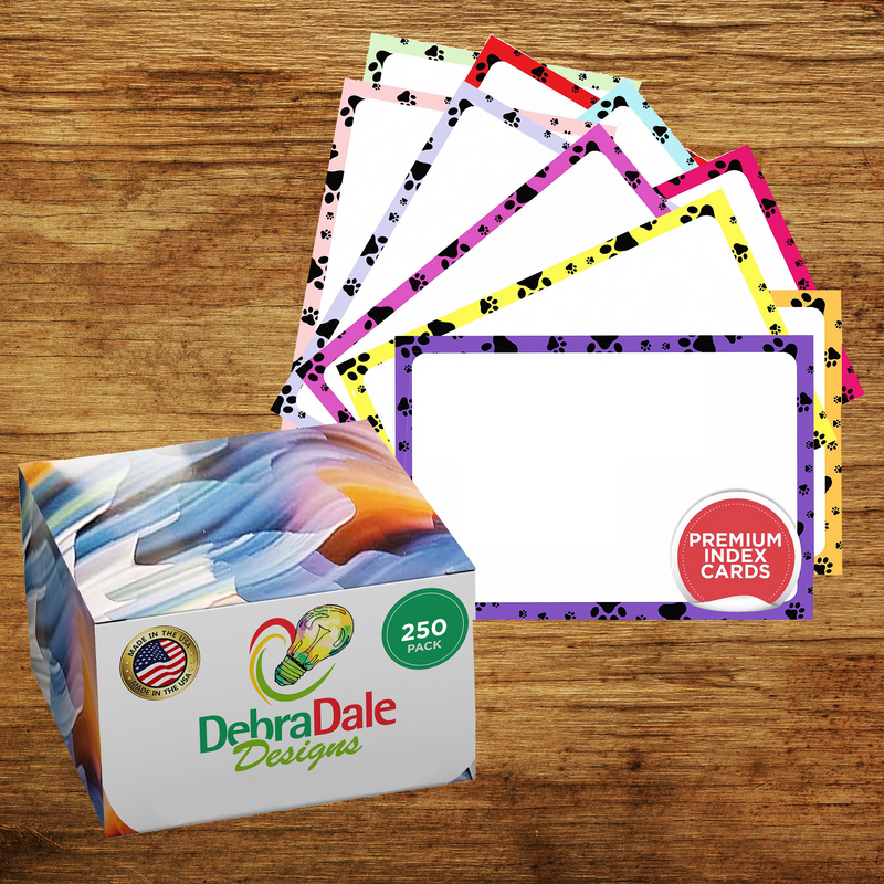 4” x 6” Blank Index Cards – 250 Count – Paw Print Design – 253 gsm Premium Cardstock