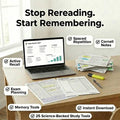 Laptop displaying Study Smarter Vault on a wooden desk with printed Cornell Notes, a highlighter, and a pen.