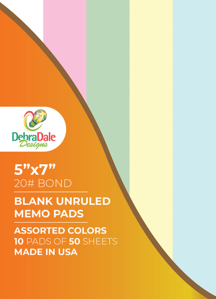 Bulk 5” x 7” Blank Notepads – 10 Pads – 50 Sheets Each – 20# Bond – Chipboard Back – Made in USA